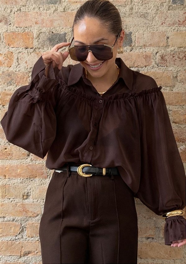 Camisa Crepe Georgette Detalhe na Manga Alana @usemika Feminino