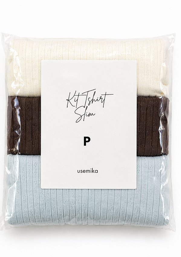 Kit Tshirt Slim Azul, Branco e Marrom @usemika Feminino