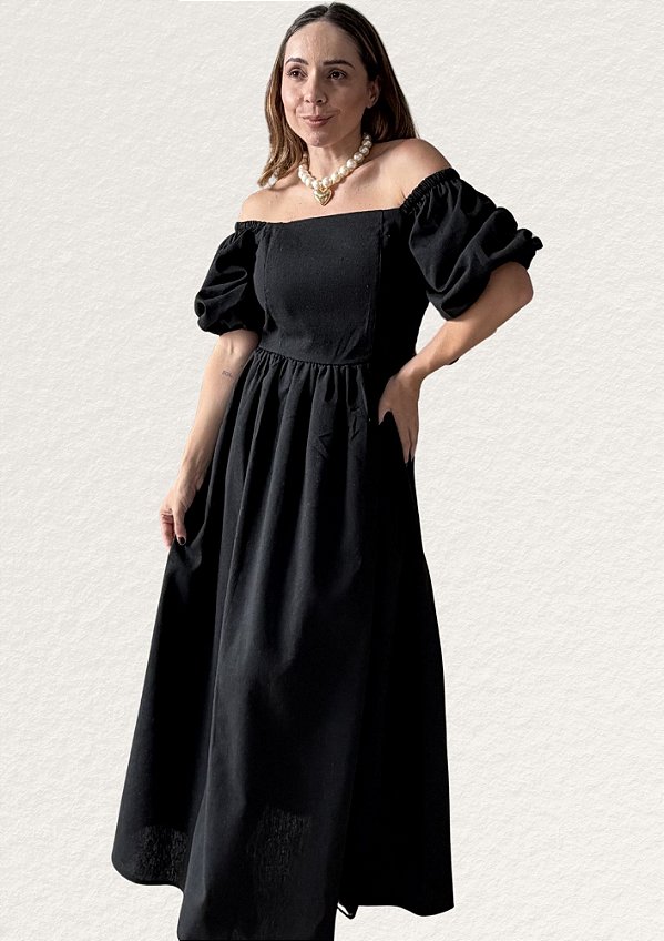 Vestido Midi Linho Com Manga Princesa Dolores @usemika Feminino