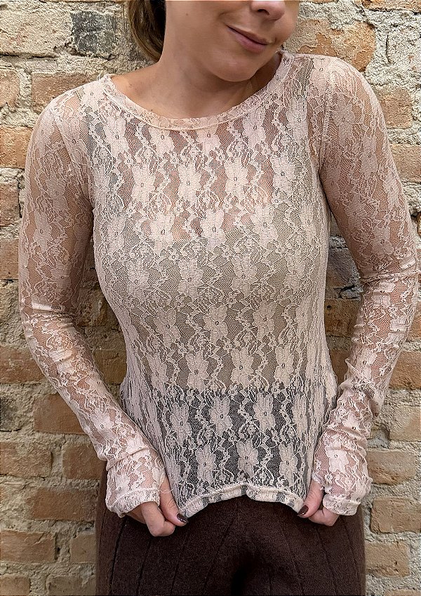 Blusa Renda Manga Comprida Daniele @usemika Feminino