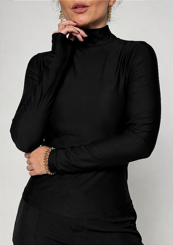 Blusa Suplex Simples Manga Longa com Gola Elaine @usemika Feminino