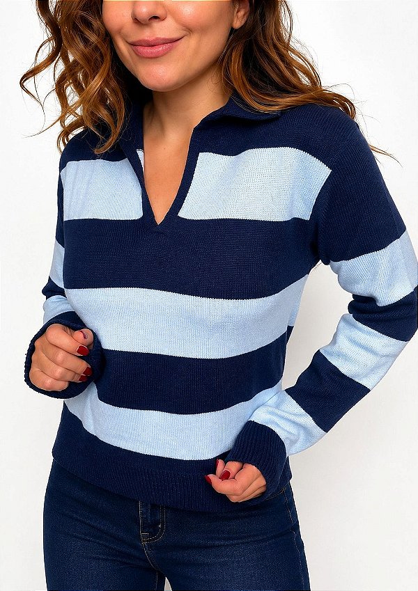 Tricot Modal Zara Gola Polo Listrado Mel @usemika Feminino