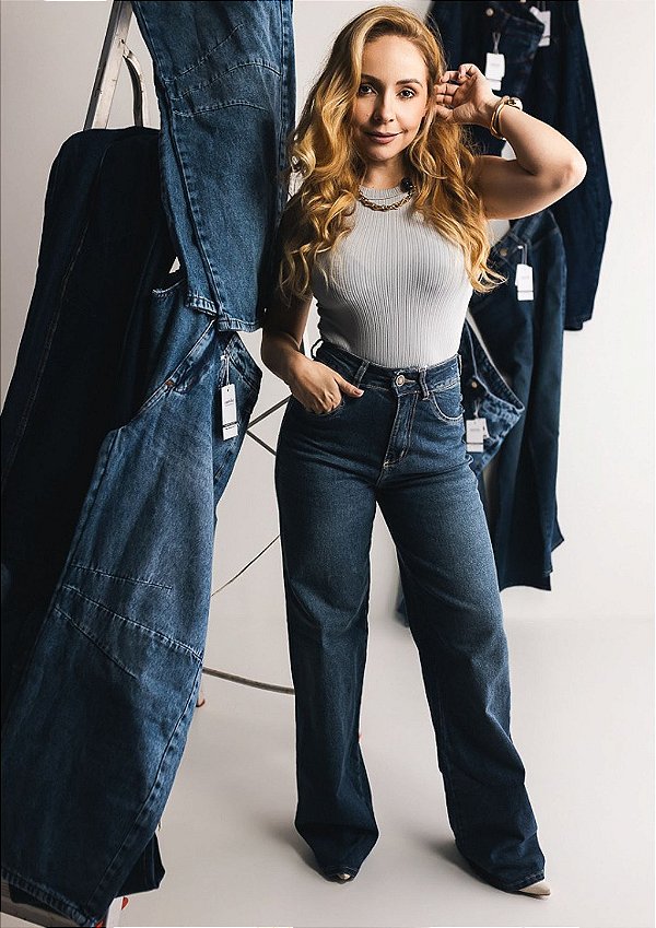 Calça Jeans com Elastano Reta Estonada Cecília @usemika Feminino