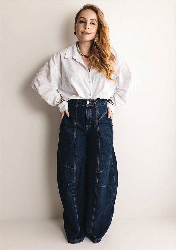 Calça Jeans Max Balloon Escuro Mariane @usemika Feminino