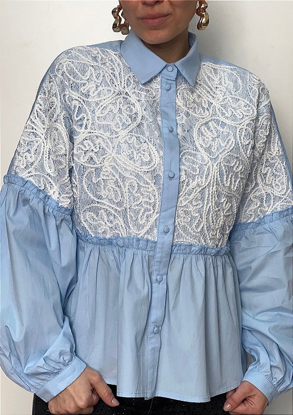 Camisa Tricoline Com Aplicação Em Renda Marcia @usemika Feminino