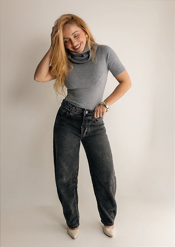 Calça Jeans Barrel Estonado Black Andressa @usemika Feminino