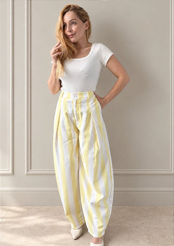 Calça Alfaiataria Marant Balloon Listrada Margarida @usemika Feminino
