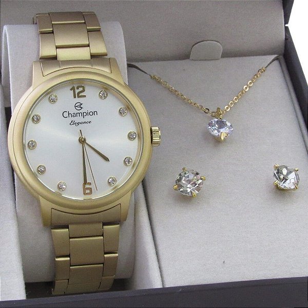 Relógio Champion Feminino CN28437W com Colar e Brincos