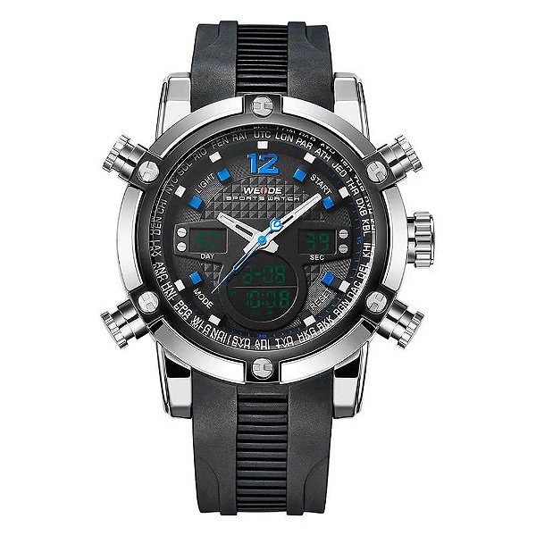 Relógio Masculino Weide AnaDigi WH5205 – Prata e Azul