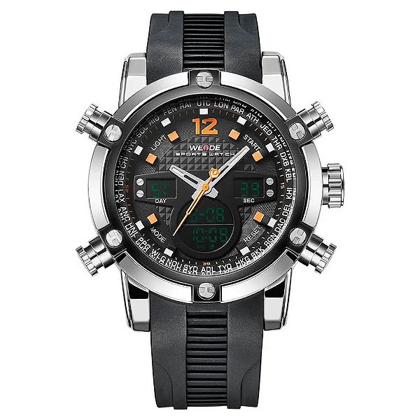 Relógio Masculino Weide AnaDigi WH5205 – Prata e Laranja