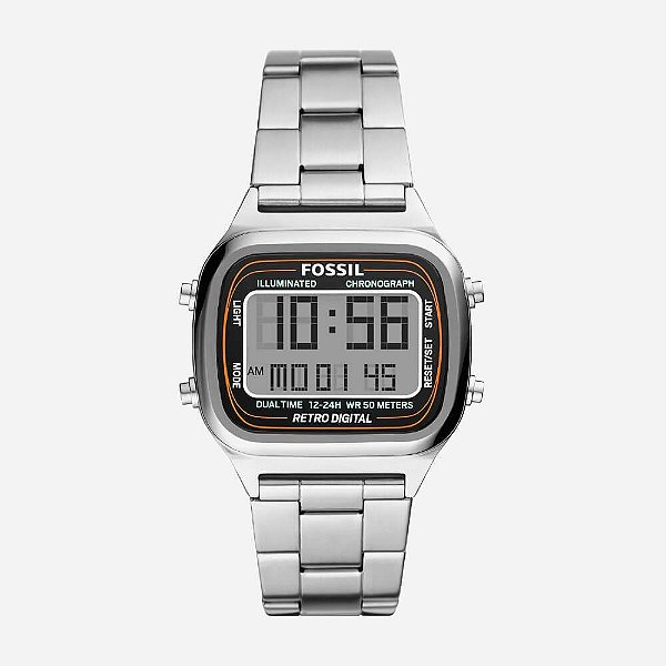 Relógio Fossil Masculino Retro Digital Prata  FS5844/1KN
