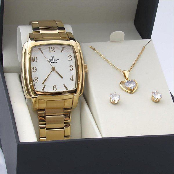 Kit Relógio Champion Feminino CH24553C Colar + Brincos