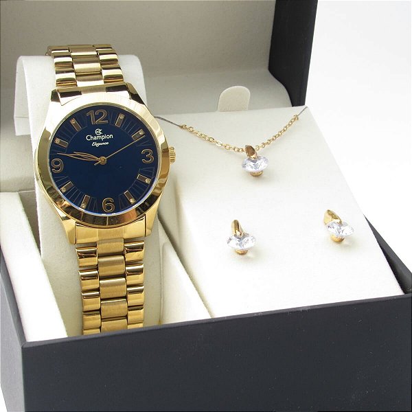 Kit Relógio Champion Feminino CN25216E Colar + Brincos