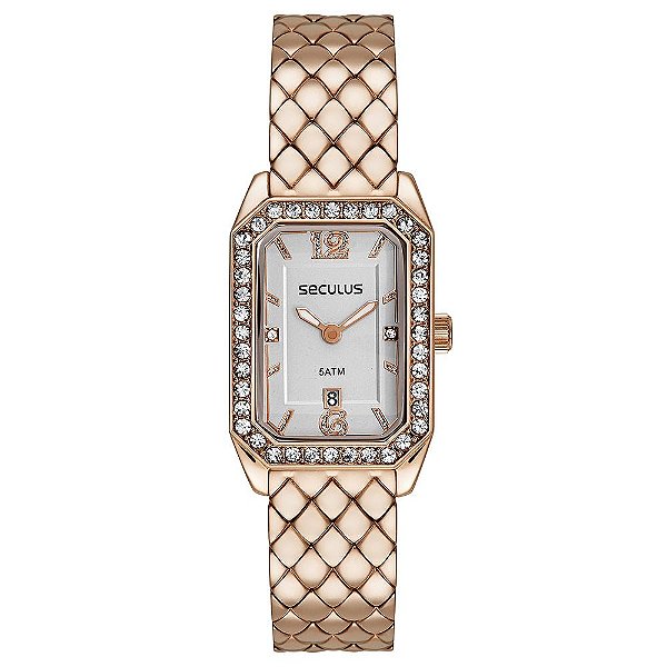 Relógio Feminino Seculus Quadrado Cristais Rosé 23711LPSVRB2