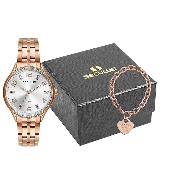 Kit Relógio Feminino Seculus pulseira 77268LPSVRS2K2