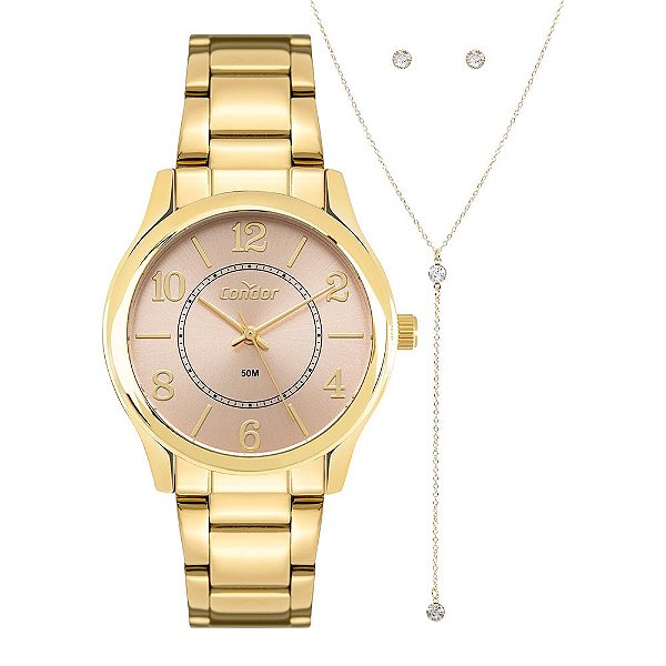 Kit Relógio Condor Feminino Dia A Dia Dourado - CO2035NRD/K4J