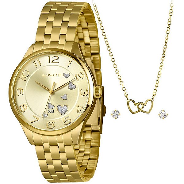 Kit Relógio Feminino Lince Dourado LRGH245L40 K0E6C2KX