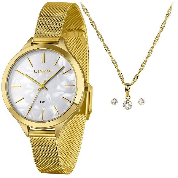 Kit Relógio Feminino Lince Dourado LRGM022L36 K0FLB1KX