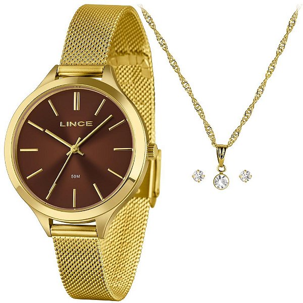Kit Relógio Feminino Lince Dourado LRGM022L36 K0FNN1KX