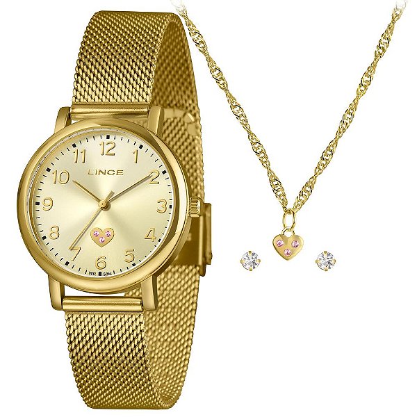 Kit Relógio Feminino Lince Dourado LRGM050L34 K0HBC2KX