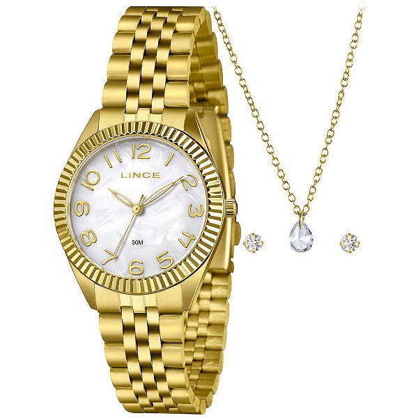 Kit Relógio Feminino Lince Dourado LRGM063L36 K0J4B2KX