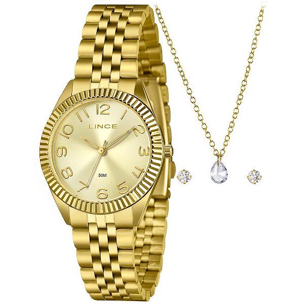 Kit Relógio Feminino Lince Dourado LRGM063L36 K0J5C2KX