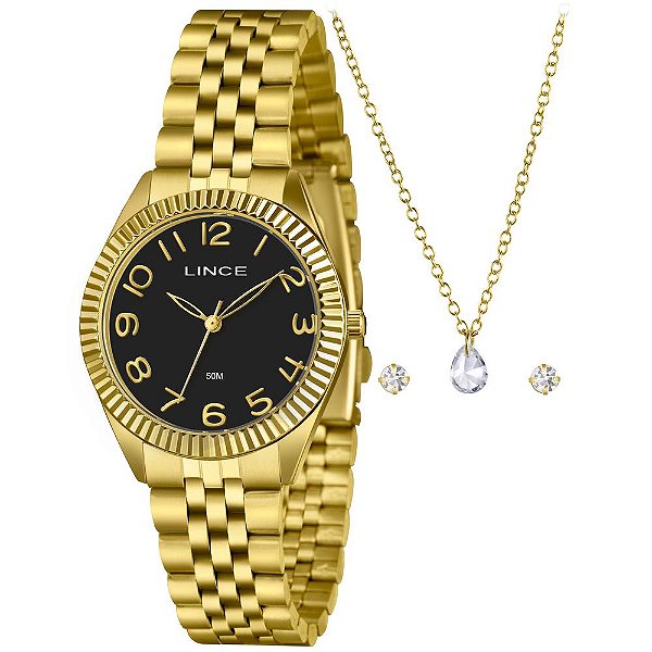 Kit Relógio Feminino Lince Dourado LRGM063L36 K0J6P2KX