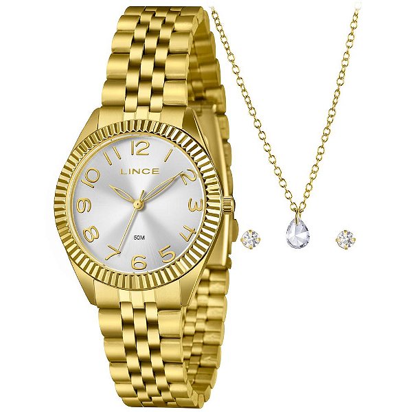 Kit Relógio Feminino Lince Dourado LRGM063L36 K0J7S2KX