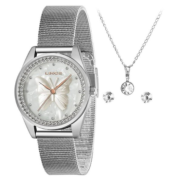 Kit Relógio Lince Feminino Prata LRMJ146L KN98B1SX