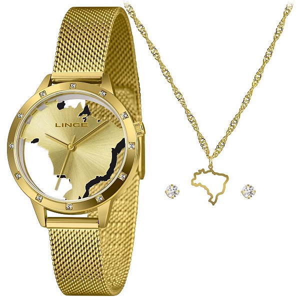 Relógio Lince Feminino Kit Colar e brincos Brasil – LRG4868L34
