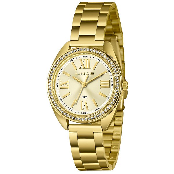 Relógio Lince Feminino Dourado Cristais – LRGH262L36 C3KX