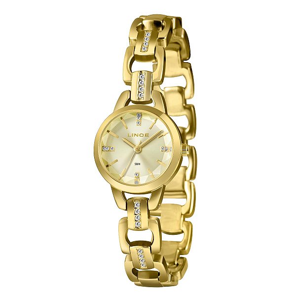 Relógio Lince Feminino Dourado Elegance Cristais LRGM067L25