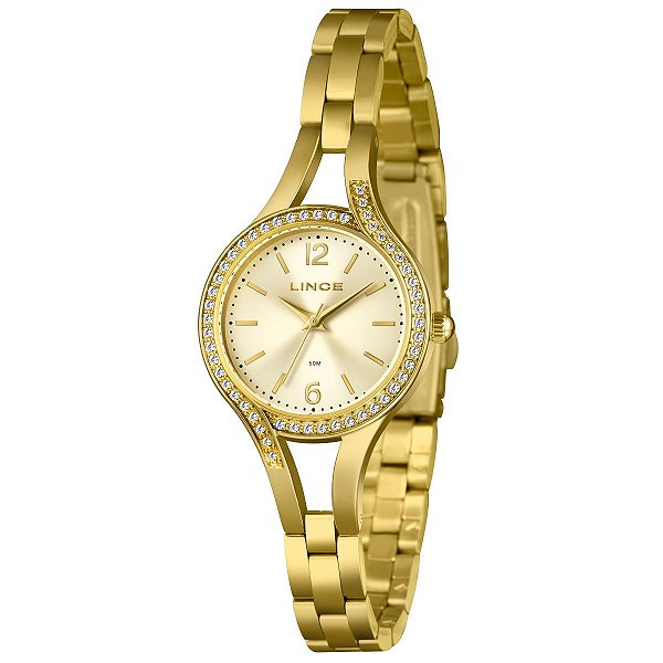 Relógio Lince Feminino Dourado Cristais Elegance LRGM070L30