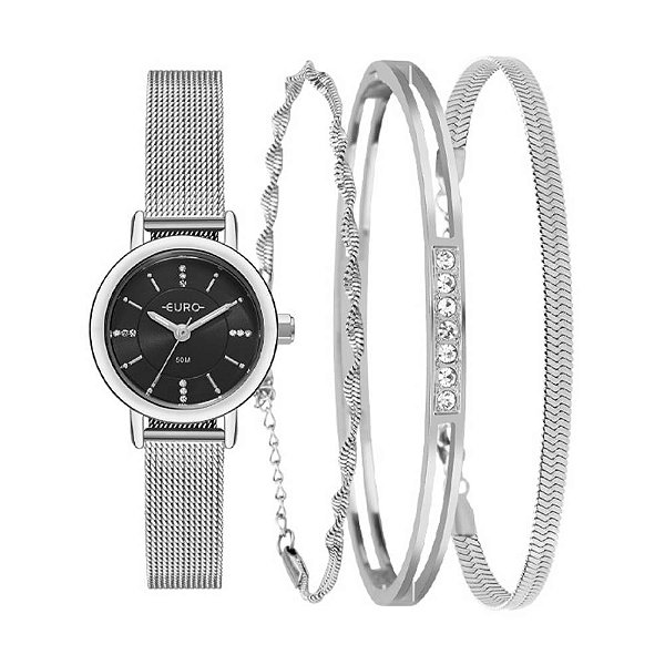 Kit Relógio Euro Feminino Soul Elegante Prata EU2036YWG/K4P