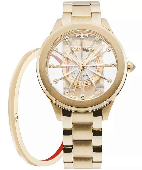 Relógio Technos Feminino Elegance Crystal F03101AA/K4W + Bracelete
