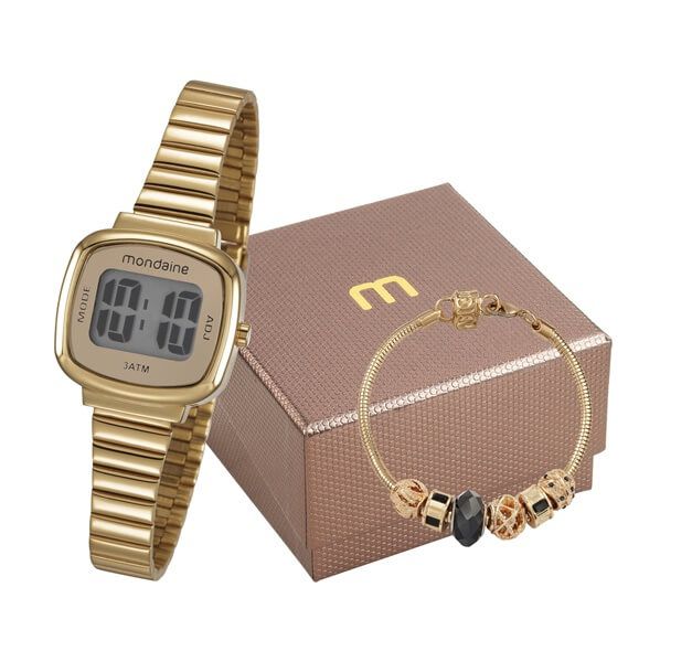 Kit Relógio Mondaine Feminino Digital 53717LPMVDE1K2 com pulseira