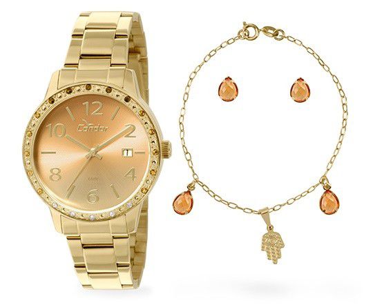 Relógio Condor Feminino CO2115TZ/K4L  + Colar e Brincos