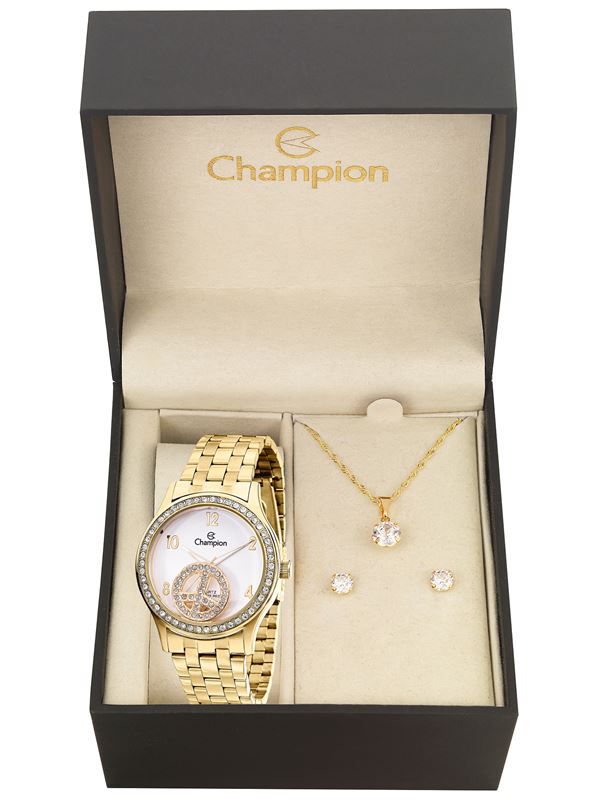 Kit Relógio Champion Elegance Feminino CN28473W com Colar e Brincos