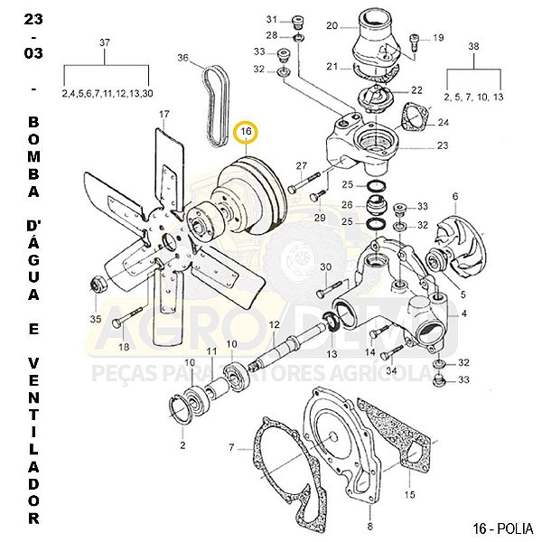 POLIA DA BOMBA'DÁGUA E VENTILADOR - VALTRA BH140 / BH140 HI / BH145 / BH160 / BH165 / BH180 / BH180 G2 / BM120 / BM120 G2 - 836855074