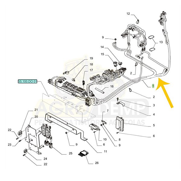 CHICOTE ELÉTRICO DE MONTAGEM DOS COMPONENTES NEW HOLLAND LINHA T8 - T8.270 / T8.275 / T8.385 / T8.390 - 84420944