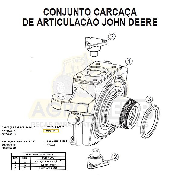 PIVÔ MESTRE - JOHN DEERE 6100E / 6100J / 6115J / 6125E / 6125J / 6130J / 6300 / 6500 E 6600 - CQ27251