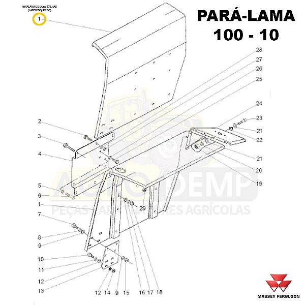 PARALAMA DE DUAS CALHAS (LADO ESQUERDO) - MASSEY FERGUSON 250ADV / 250 / 265ADV / 265 / 275ADV / 275 / 283ADV / 283 / 290ADV / 290 / 292ADV / 292 / 297ADV / 297 / 298ADV / 298 / 299ADV E 299 - 022888