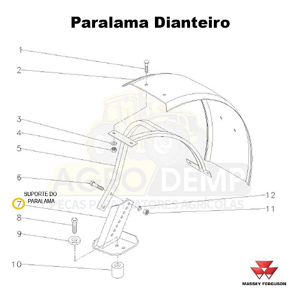 SUPORTE DO PARALAMA (LADO LADO DIREITO) - MASSEY FERGUSON 290ADV / 290 / 292ADV / 292 / 297ADV / 297 / 298ADV / 298 / 299ADV / 299 / 610 / 620 / 630 / 640 / 650ADV / 650 / 5275 / 5285 / 5290 - 053070