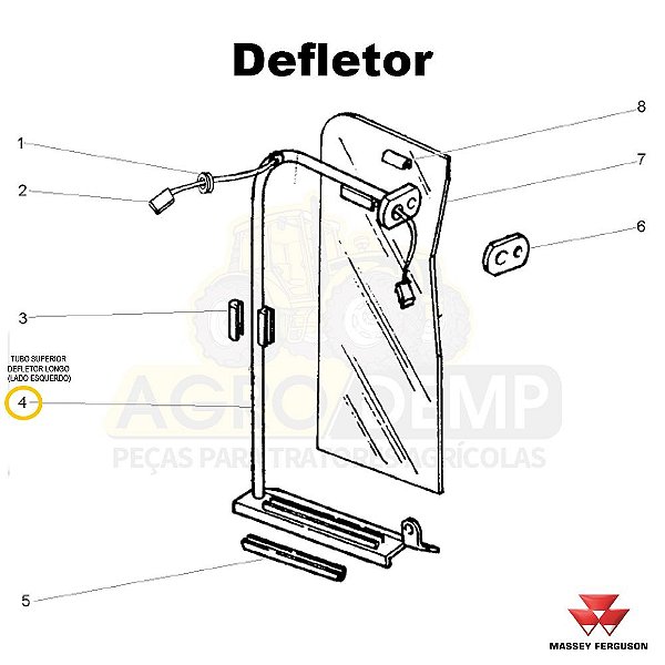 TUBO SUPERIOR DEFLETOR LONGO (LADO ESQUERDO) - MASSEY FERGUSON 292 - 022948