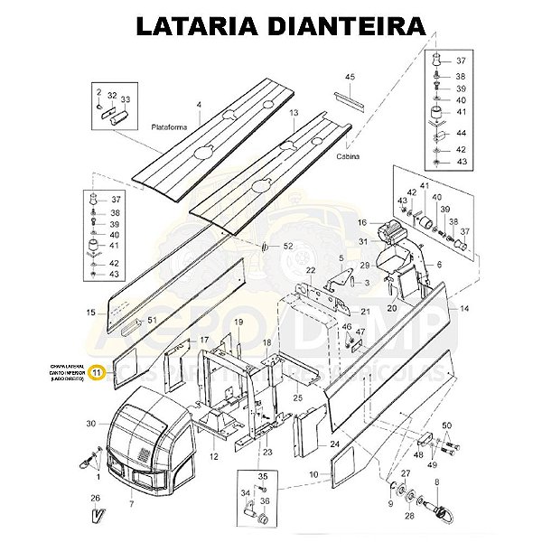 CHAPA LATERAL CANTO INFERIOR (LADO DIREITO) - VALTRA BH145 / BH165 / BH180 / BH185 / BH205 / 1280R  E 1780 (GERAÇÕES 1 E 2) - 84861500