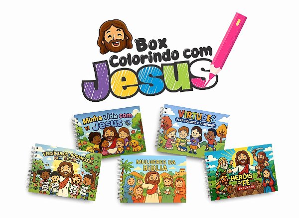 BOX CADERNO COLORIR CRISTÃO - 5 un. Capa Dura com desenhos para Colorir