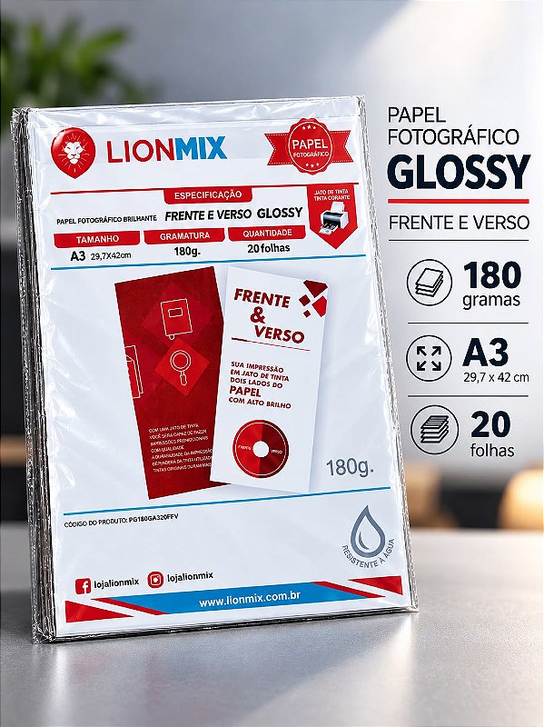 PAPEL FOTOGRÁFICO BRILHANTE FV 180G. - A3 PCT 20 FOLHAS