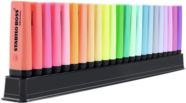 Marca Texto Stabilo Boss Original 23 Cores (9 Fluorescentes + 10 Pastel + 4 Cores Novas + 1 Deskset)