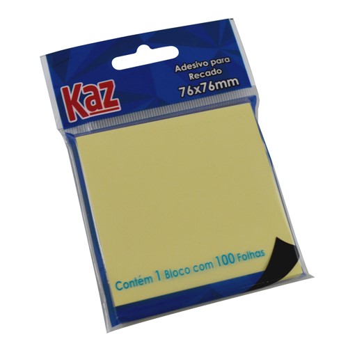 Bloco Adesivo Postit Amarelo 76 x 76 mm com 100 folhas Kaz Ref: KZ2003A