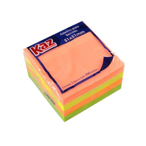 Bloco Adesivo Postit Neon 4 Cores 51 x 51 mm 300 folhas Kaz Ref: KZ2004N